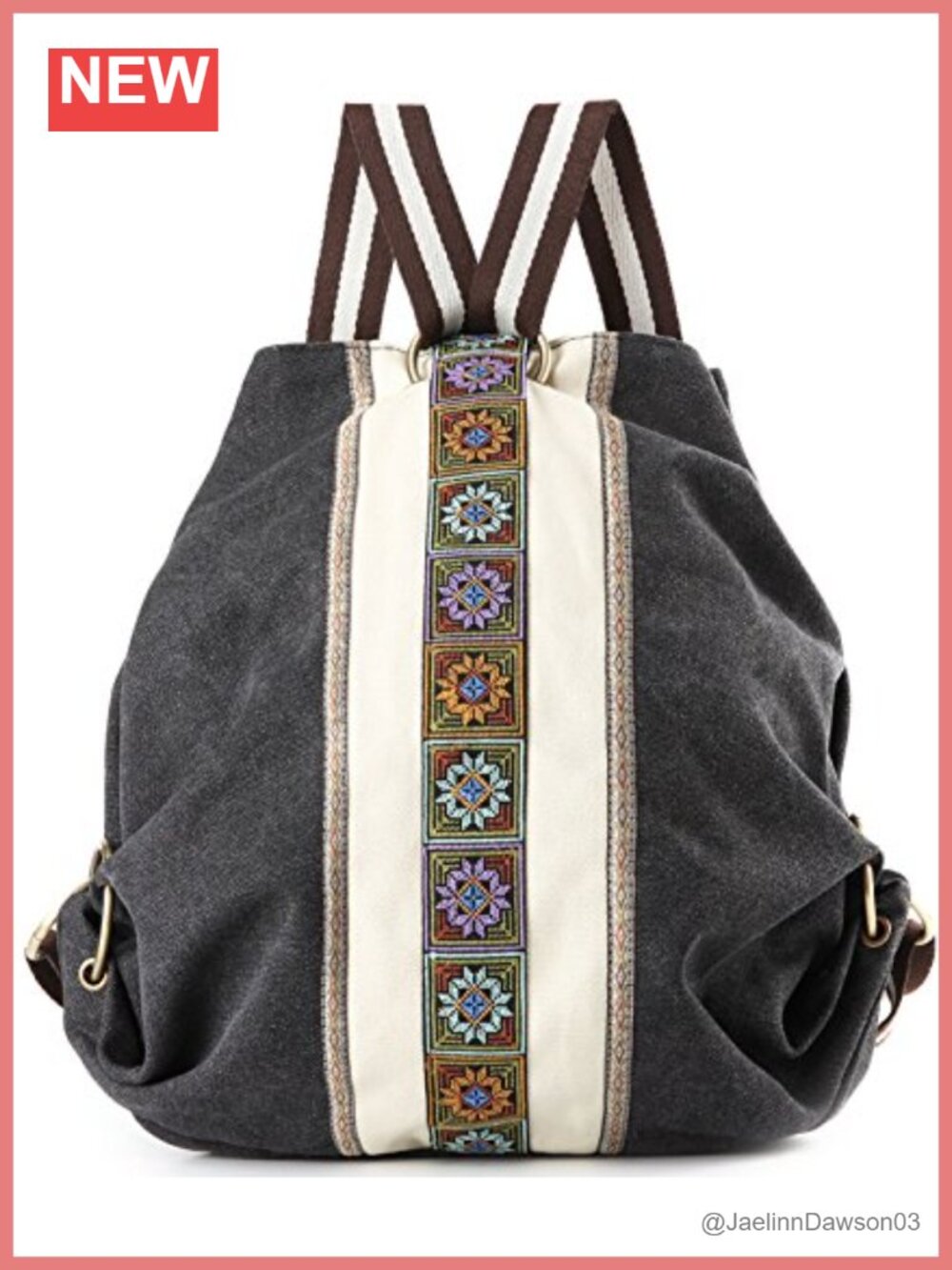 Canvas Backpack Embroidery Anti-Theft Travel Daypack Shoulder Bag